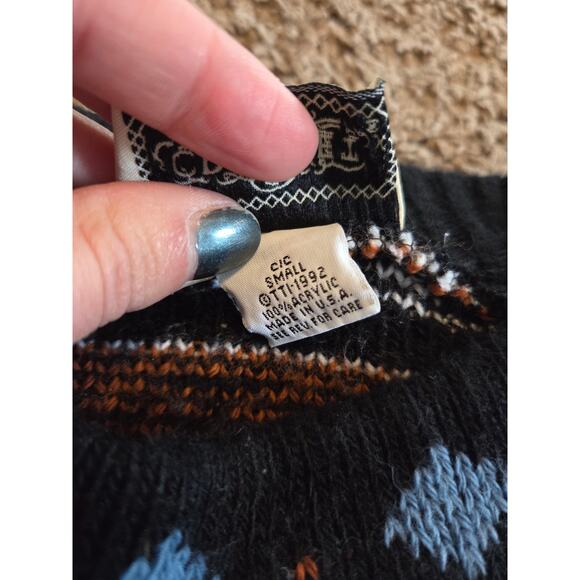 Croquet club vintage nordic snowflake winter knit sweater all over print blue S - Picture 4 of 6